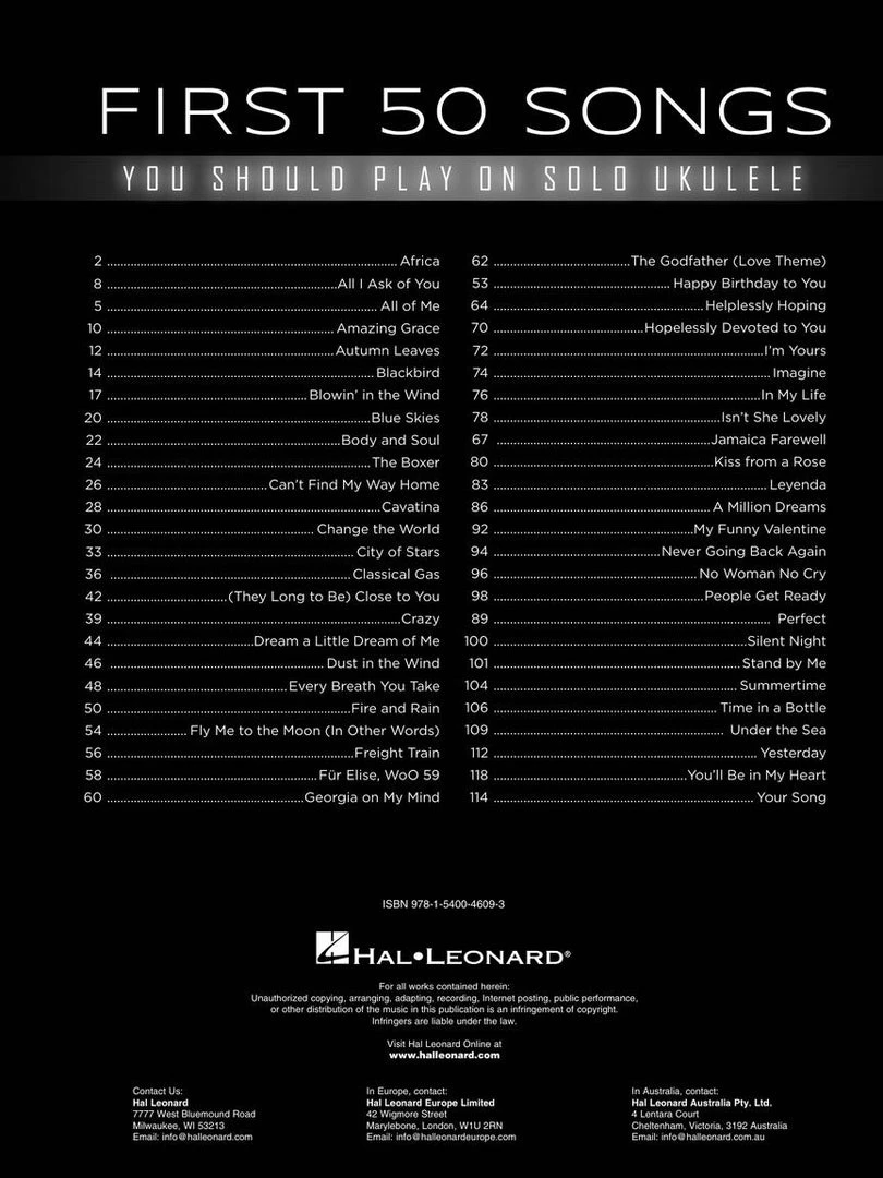 Hal Leonard First 50 Songs You Should Play On Solo Ukulele